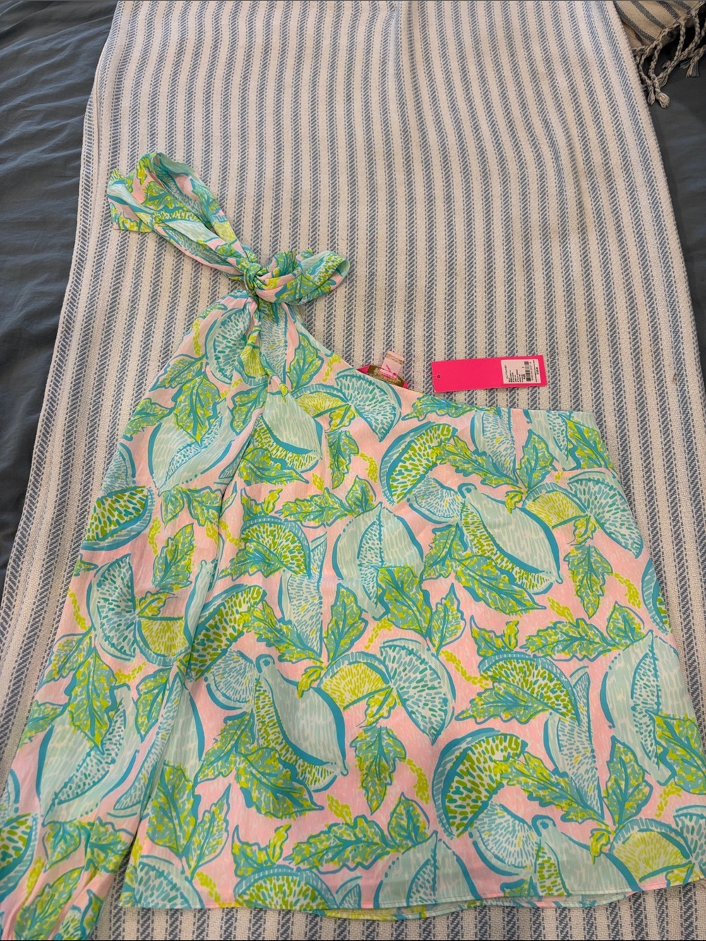 Lilly Pulitzer Pink Tropical Print One-Shoulder Top